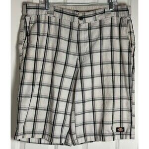 Dickies Plaid Cargo Shorts 40 Regular Fit Black Gray Workwear Outdoor Casual